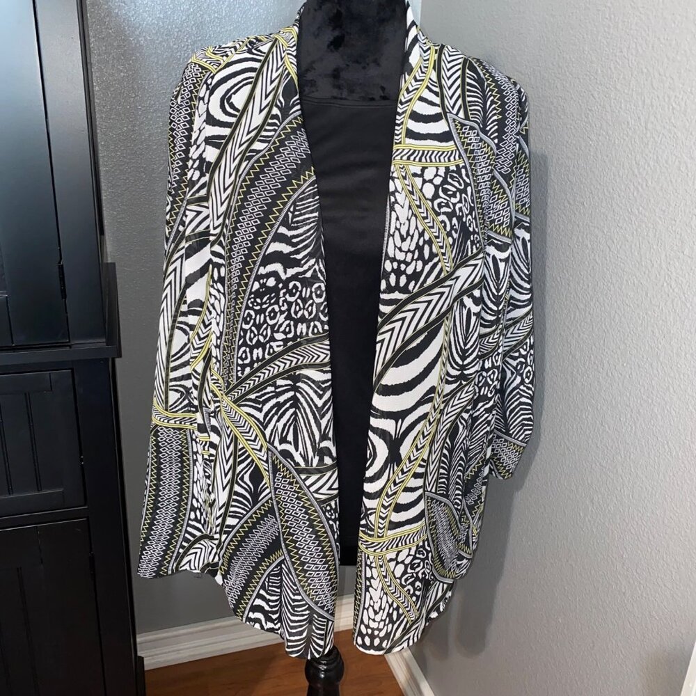 Kim Rogers Blouse Womens 1X Abstract Open Front Cardigan attached Top Eclectic